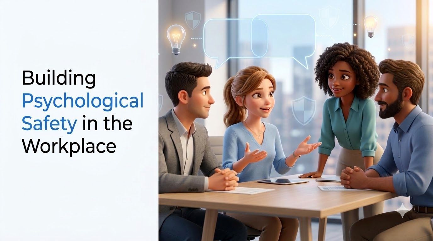 Psychological safety training for the workplace showing employees having an open team discussion